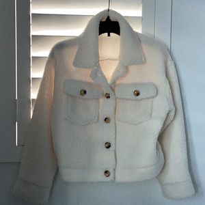 Cropped Teddy Jacket, Color - Ivory, 100% Polyester, Size - Medium